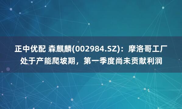 正中优配 森麒麟(002984.SZ)：摩洛哥工厂处于产能爬坡期，第一季度尚未贡献利润